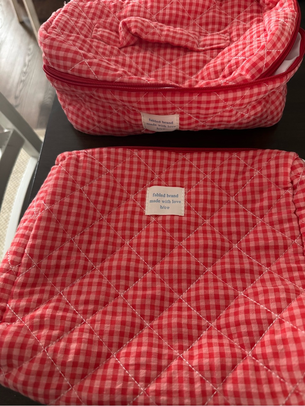 Made With Love Quilted Pink Gingham Cosmetic Pouch Set
